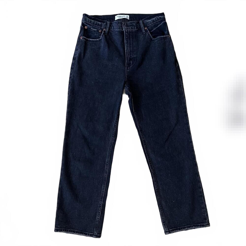 Abercrombie Women’s 6S High Rise Ankle Straight Jeans Black Washed Faded Denim